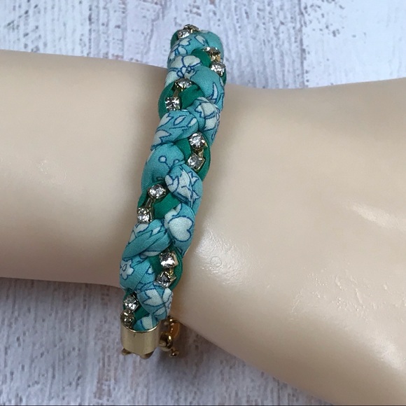 Aqua braided rhinestone j crew bracelet in gold - Picture 6 of 6